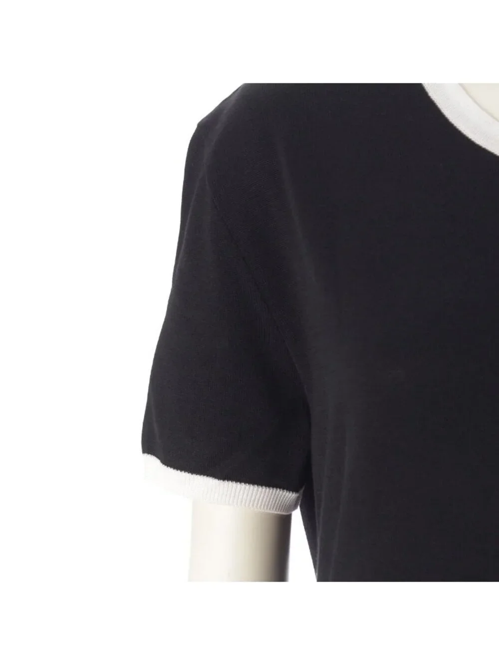 Chanel Cotton Knit Short Sleeve Cardigan Top Black 42